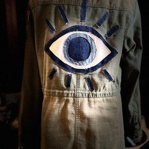 Free People Embellished ARMY Jacket Military Coat Hand Embroidered Stitched M